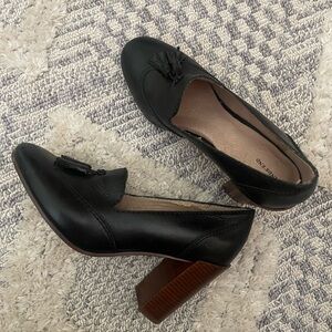 Lands' End Stowe Loafer Block Pump Heels w/Tassles Black Size 6